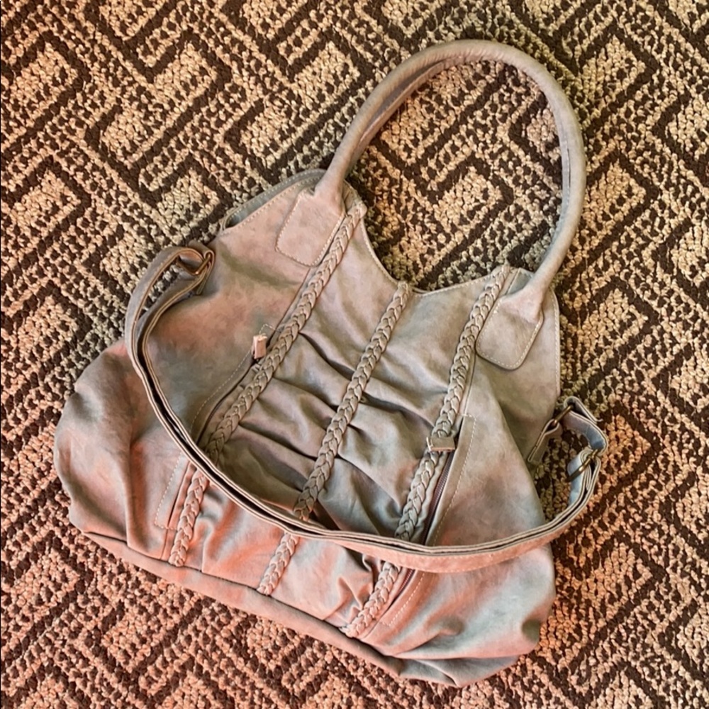 BOHO Light Grey Braid embellished hand bag.